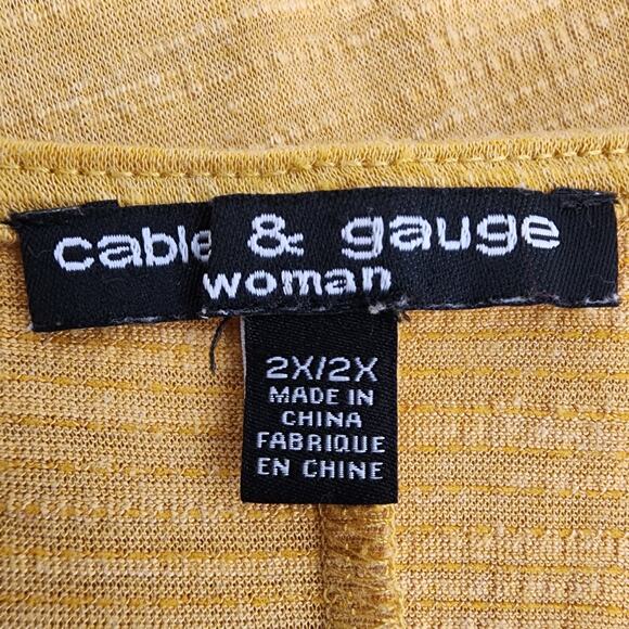 Cable & Gauge Womens Top 2X Textured V Neck 3/4 Flared Sleeve Yellow Pullover - Picture 7 of 9